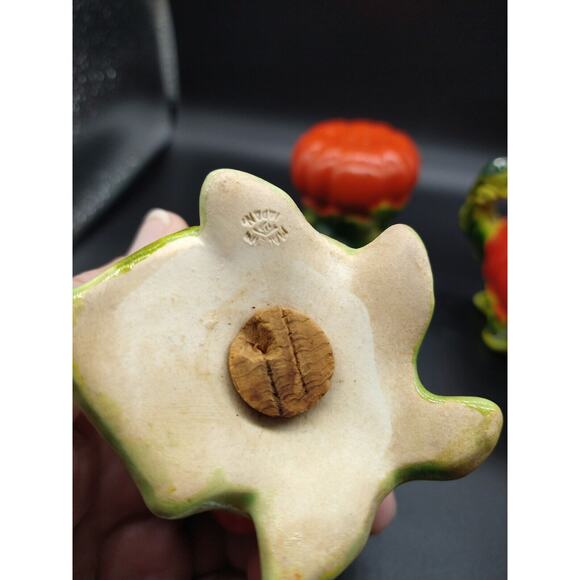 Vintage Hand-Painted Mini Pumpkin Salt & Pepper Shakers with Sugar Bowl, Japan - Picture 2 of 16